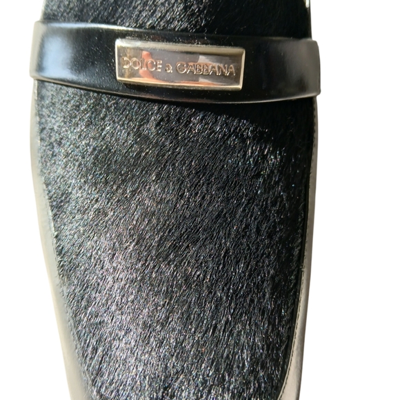 Dolce & Gabanna Fur Top Heel Logo Loafers Womans size 9 / 39 & 1/2 Black - Picture 11 of 12